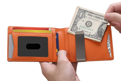 PU Leather Wallet RFID Blocking Front Pocket Bifold Card Holder-Orange