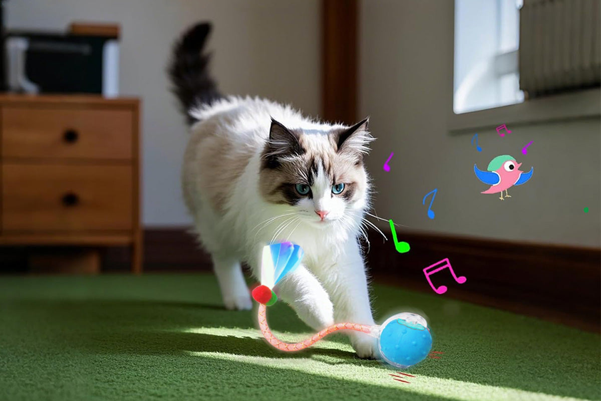 Interactive Cat Toys Ball for Indoor Cats Moving Cat Ball with Elastic Tail -Blue