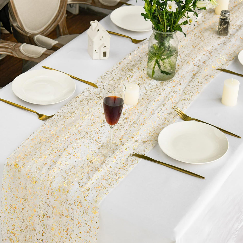 300x72 Gold Glitter Tulle Table Runner Wedding Decor