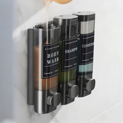 No-Drill Wall-Mounted Triple Soap Dispenser for Bathroom Shampoo Conditioner