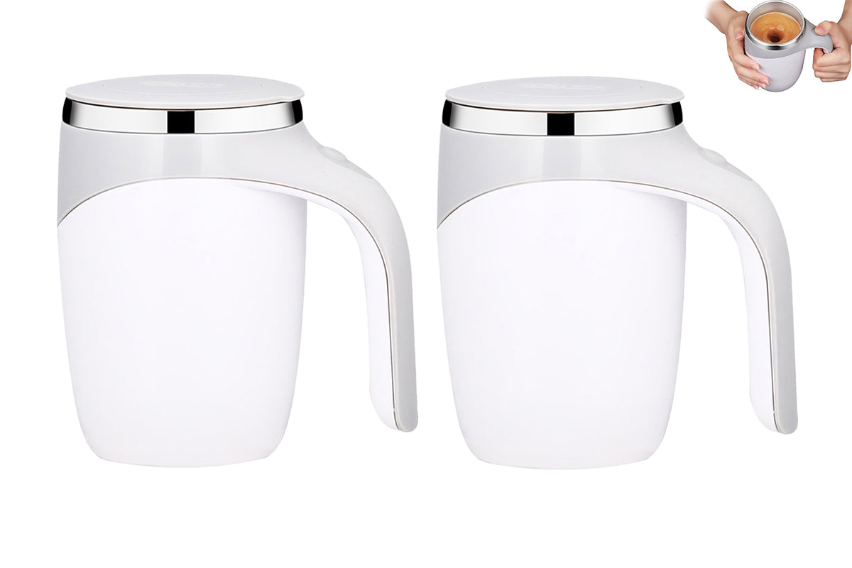 2Pcs Stainless Automatic Magnetic Stirring Coffee Cup For Coffee Milk Home Office Travel-White