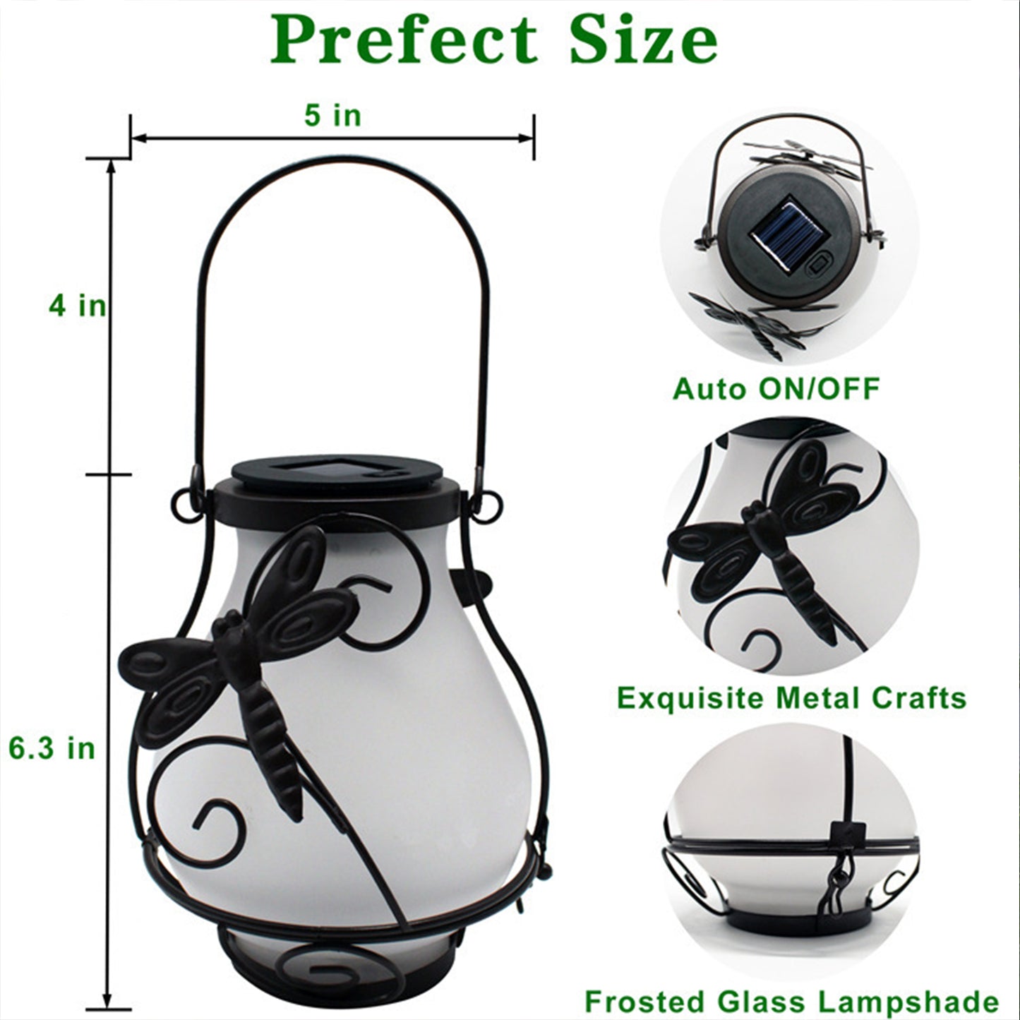 Waterproof LED Flame Lights Metal Solar Lantern Outdoor Hanging Lanterns -Dragonfly Flame Lamp