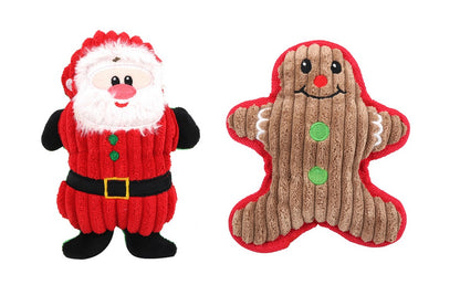 2Pcs Christmas Squeaky Plush Soft Dog Toys Interactive Durable Dog Chew Toys-Santa Claus And Snowman