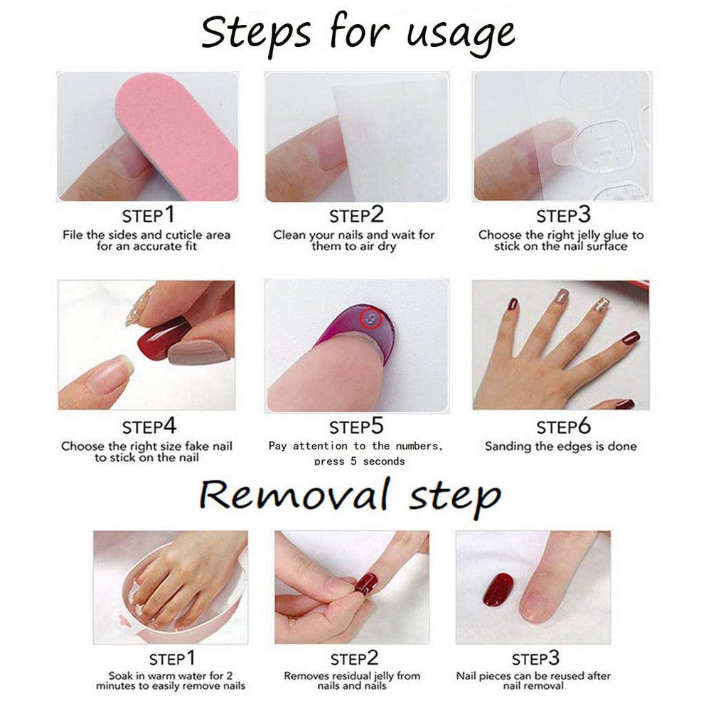 Press on Nails Almond Fake Nails with Gold Hexagram Full Cover Stick on Nails