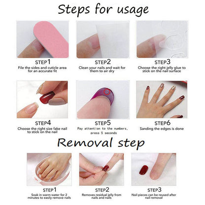 Press on Nails Almond Fake Nails with Gold Hexagram Full Cover Stick on Nails