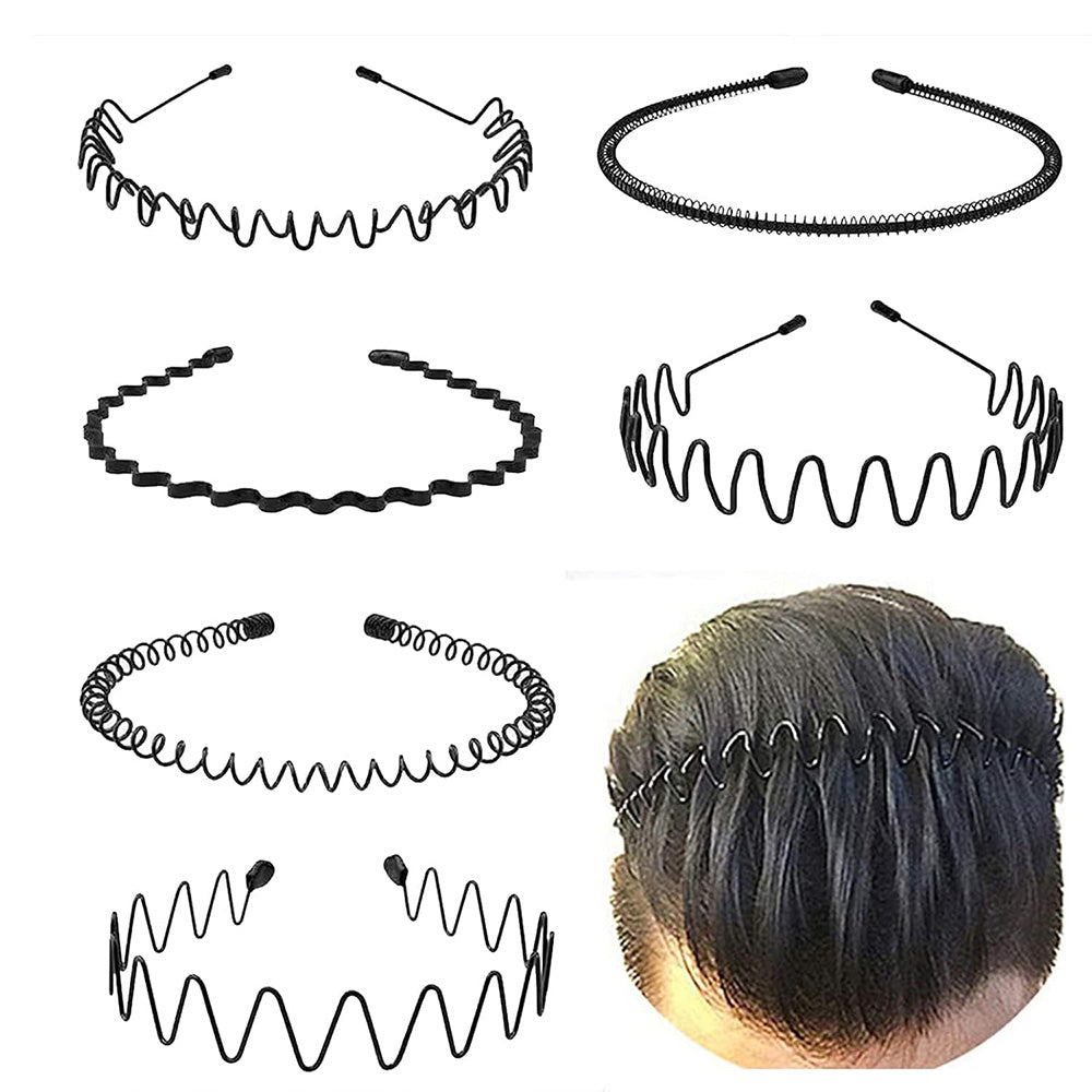 6Pcs Invisible Metal Headband Non Slip Hair Hoop for Women Men with Elastic Band