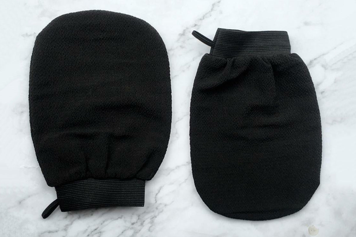 2Pcs 100% Viscose Exfoliating Gloves Moroccan Body Scrub Bath Wash Mitts-Black