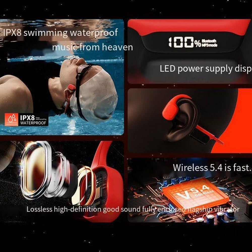 Wireless Bone Conduction Headphones Swimming Sports Bluetooth Headset-Red