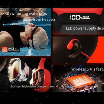 Wireless Bone Conduction Headphones Swimming Sports Bluetooth Headset-Red