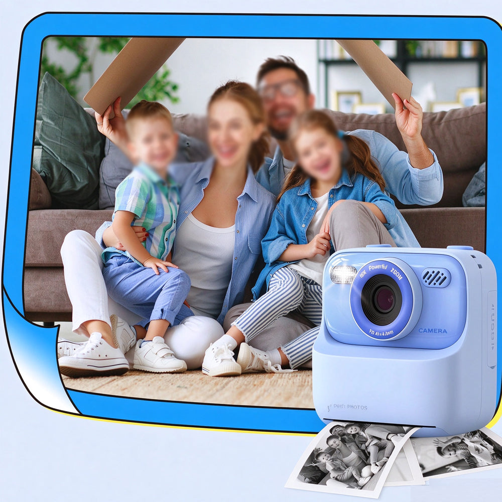 Instant Print Camera for Little Ones Dual Lens Digital Camera with 32G Card - Blue