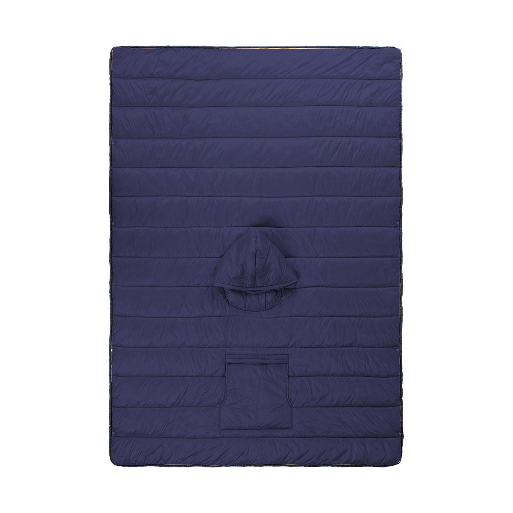 Camping Warm Cloak Cape Poncho Sleeping Bag Wearable Hooded Blanket for Hiking Fishing Outdoor Sport Navy Blue