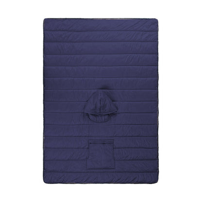 Camping Warm Cloak Cape Poncho Sleeping Bag Wearable Hooded Blanket for Hiking Fishing Outdoor Sport Navy Blue