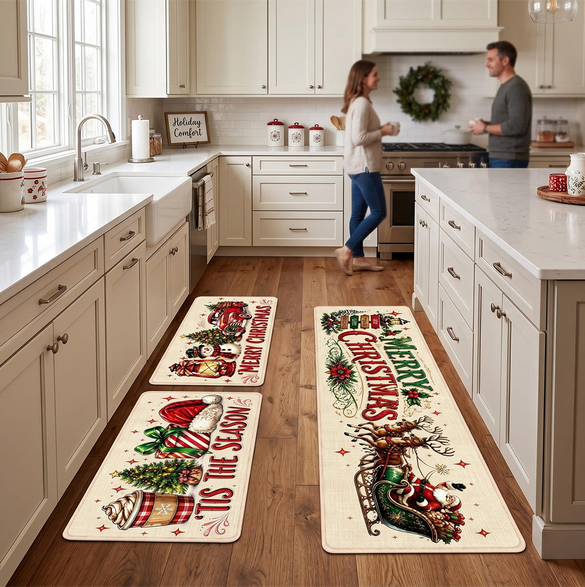 3 Piece Christmas Kitchen Floor Mat Set - Carriage