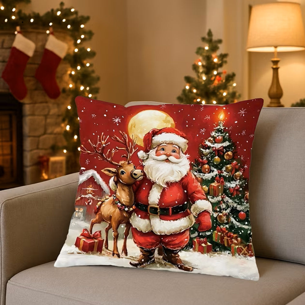 4 Pack 45x45cm Christmas Pillow Covers Plush Pillowcase - Red