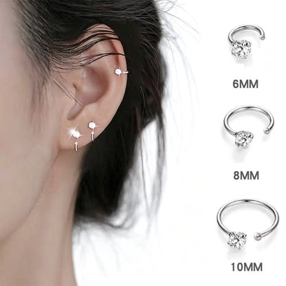 Half Hoop Earrings Lightweight Sterling Silver Stud Earrings