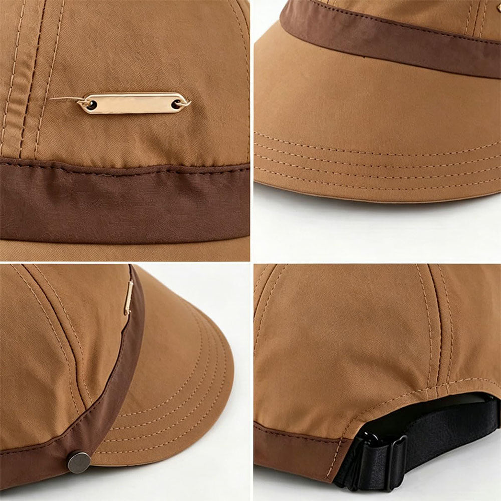 Womens Wide Brim Ponytail Sun Hat Breathable Beach Cap - Coffee