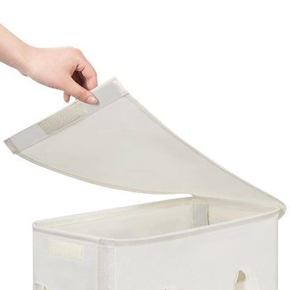 65L Laundry Basket with Wheels and Lid-Beige