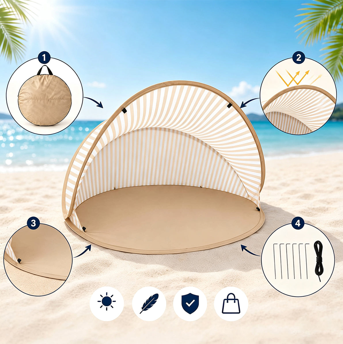 Pop Up Beach Sun Shade Tent for 1 to 2 People - White