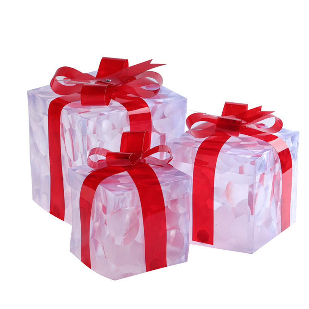 3-Pack 3D Christmas Gift Boxes with LED Lights Holiday Decorations Style 1