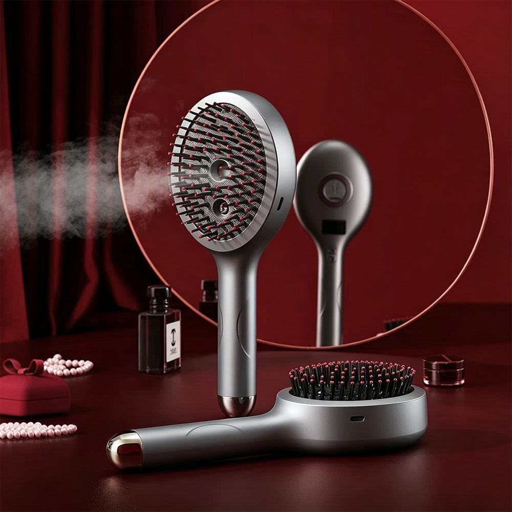 3 in 1 Electric Spray Hair Comb with Mist Function-Grey