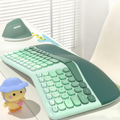 2.4G Wireless Keyboard and Mouse Set with Ergonomic Design 84 Key Keyboard and 6 Button Mouse-Green