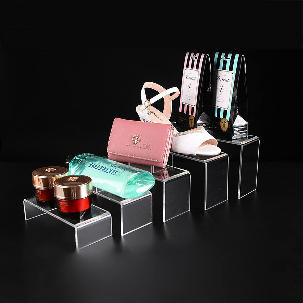 5 Pieces Set Clear Acrylic Display Risers Stand Shelf Showcase for Jewelry Candy Dessert Cake