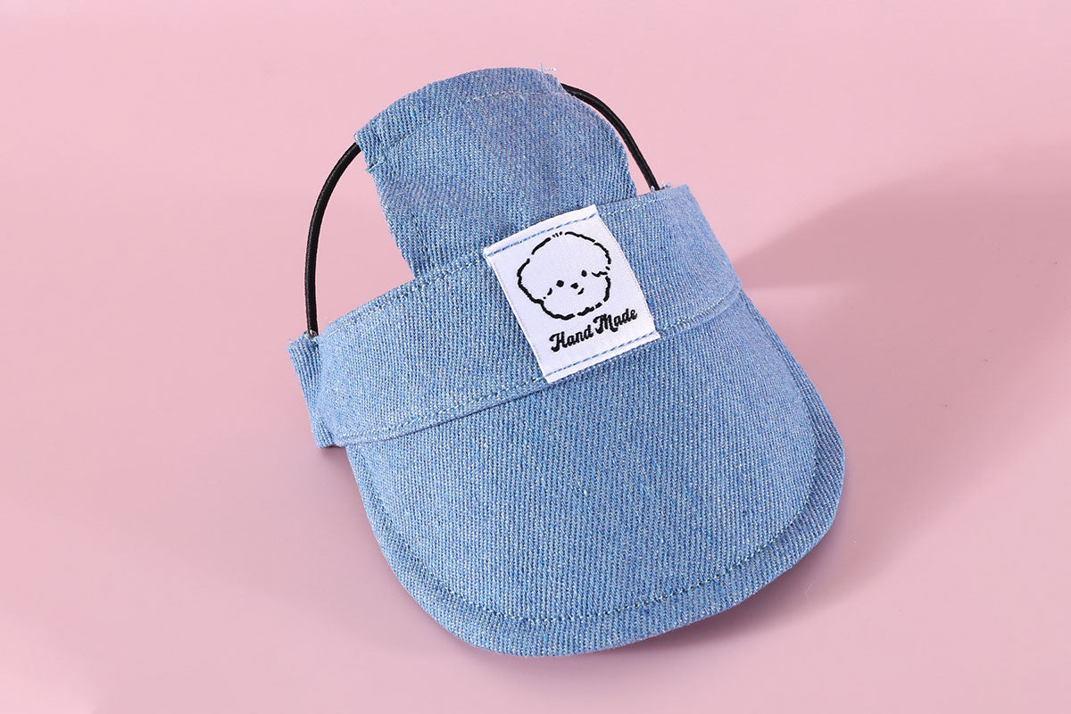Denim Dog Hat Sun Visor Baseball With Ear Holes Chin Strap Outdoor Pet Sun Hat