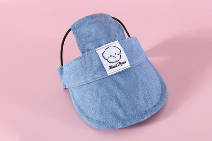Denim Dog Hat Sun Visor Baseball With Ear Holes Chin Strap Outdoor Pet Sun Hat