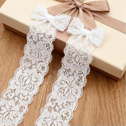10 Yards Elastic Floral Lace Trim Stretch Ribbon for Sewing and DIY Crafts - White