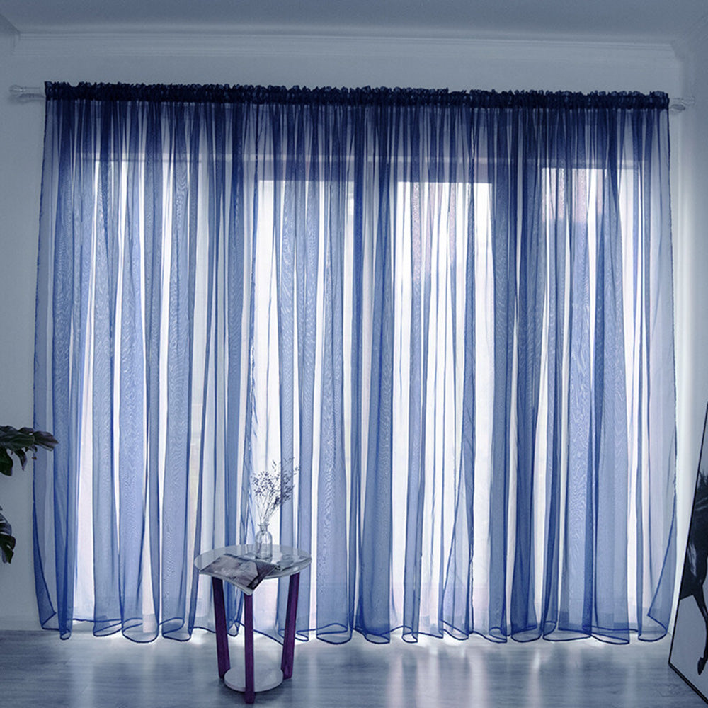 3 Piece Polyester Sheer Rod Pocket Curtains for Window Door  Divider - Blue