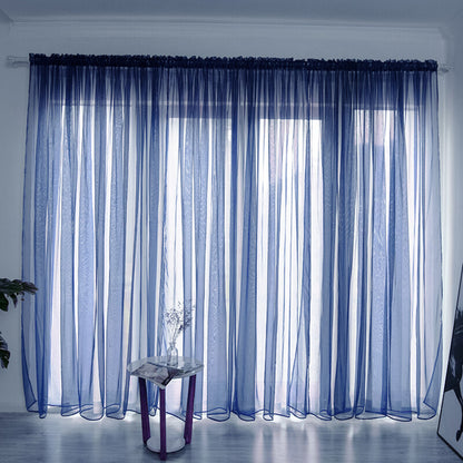 3 Piece Polyester Sheer Rod Pocket Curtains for Window Door  Divider - Blue