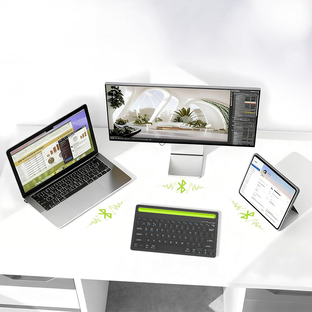 Wireless Keyboard with Phone and Tablet Stand for Windows MacOS iOS iPad-Green