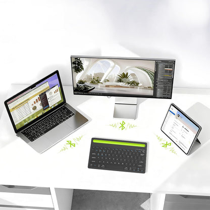 Wireless Keyboard with Phone and Tablet Stand for Windows MacOS iOS iPad-Green