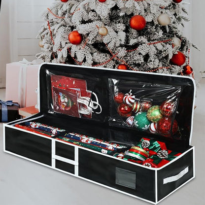 Large Capacity PE Gift Wrap Storage Bag with Zipper & Carry Handles Black