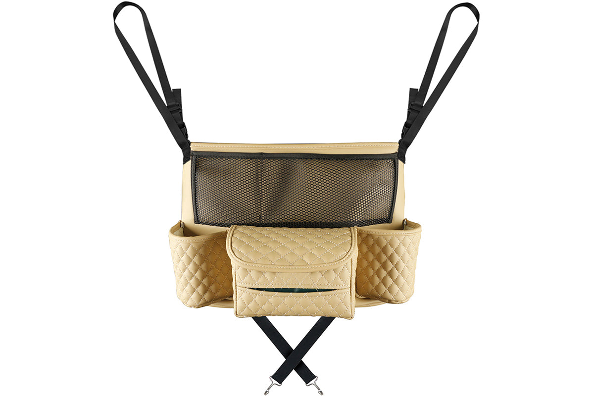 Car Handbag Holder Net Pocket Organizer For Handbag Storage Between Seats-Beige