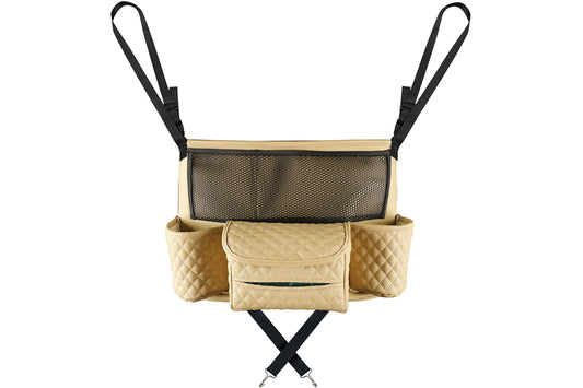 Car Handbag Holder Net Pocket Organizer For Handbag Storage Between Seats-Beige
