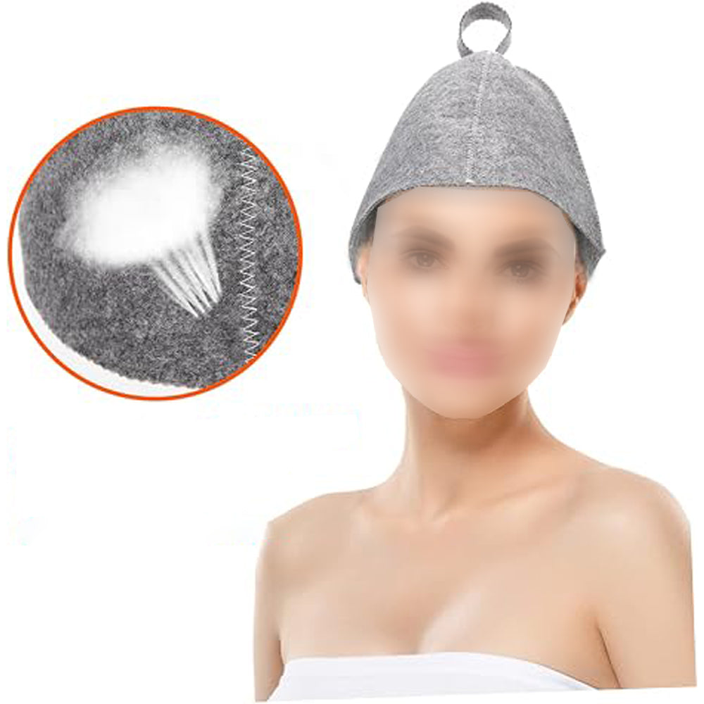 3Pcs Sauna Felt Kit with Hat and Gloves-Grey