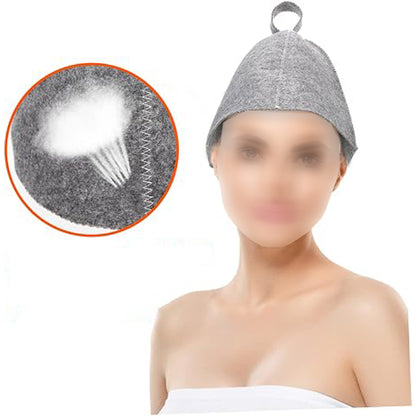 3Pcs Sauna Felt Kit with Hat and Gloves-Grey