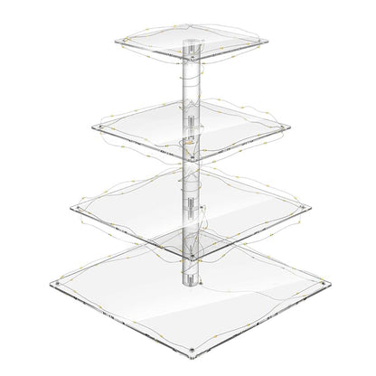 4-Tier Cupcake Acrylic Stand Dessert Display Rack with LED Light for Birthday Weddings Parties Events