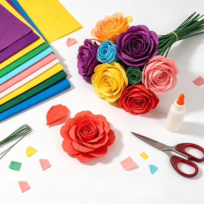 10 Crepe Paper Sheets for Gift Wrapping and Flower Crafts - Mixed Color