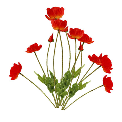 3Pcs 4-Head Artificial Corn Poppy Flowers Flocking Stem Bouquet Home Office Decor Red