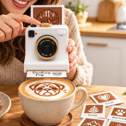 Retro Coffee Latte Art Stencil Tool with 4 Dessert Design Cards - White