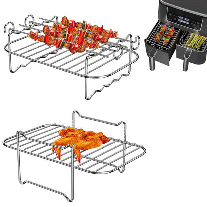 2PCS Square Air Fryer Rack Stackable Multi-Layer Stainless Steel Stand