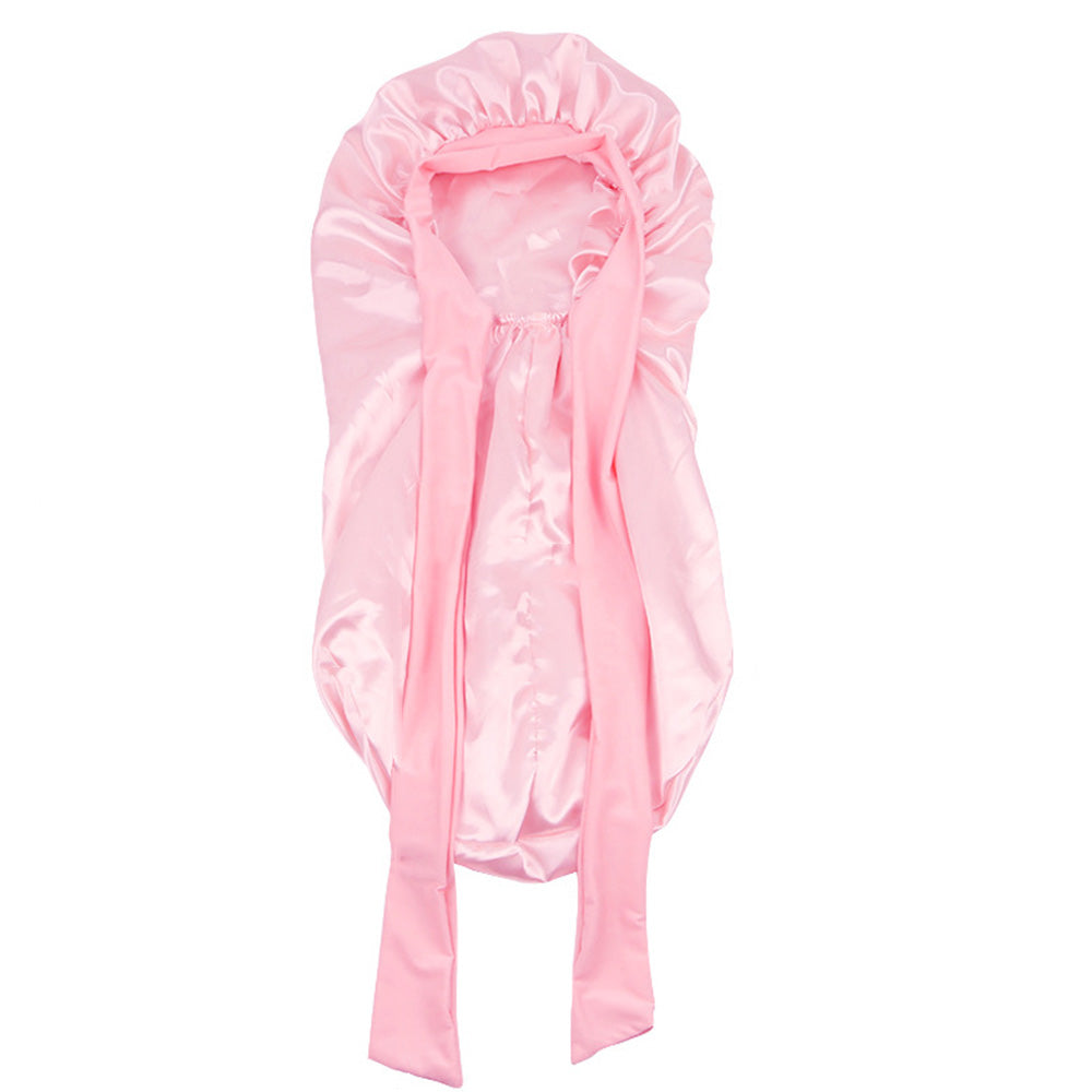 Double-Side Long Hair Bonnet for Sleeping Women Sleeping Cap with Tie Band Pink