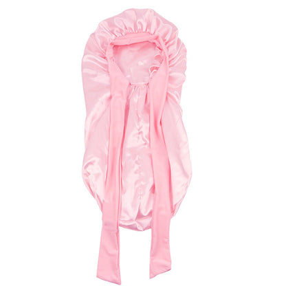 Double-Side Long Hair Bonnet for Sleeping Women Sleeping Cap with Tie Band Pink