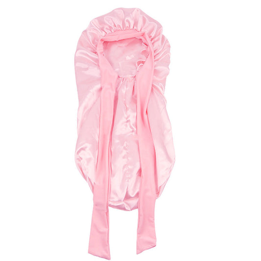 Double-Side Long Hair Bonnet for Sleeping Women Sleeping Cap with Tie Band Pink
