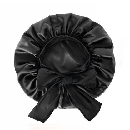 Polyester Bonnet for Sleeping Women Night Cap with Tie Band Black