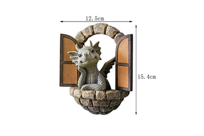 Courtyard Dragon Gate Statue Resin Carving Ornament Window Garden Dragon Meditating Sculpture Decorative Dragon-Style 1