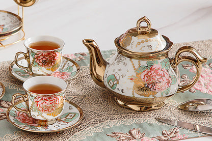 20Pcs Ceramic Tea Sets for Tea Party Porcelain Tea Set With Metal Holder and Teapot