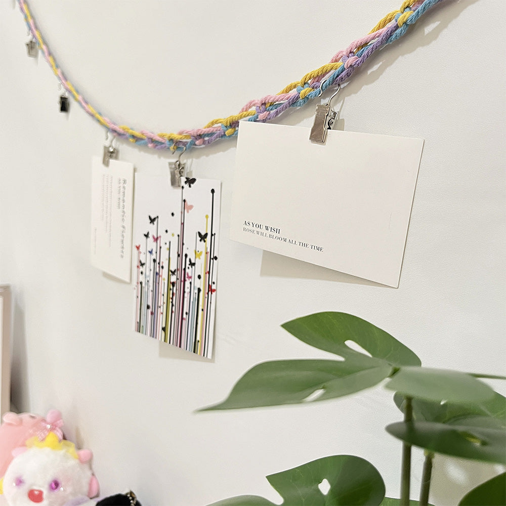 200CM Cotton Rope Hanger with 20 Clips for Photos Plush Toys-Mixed